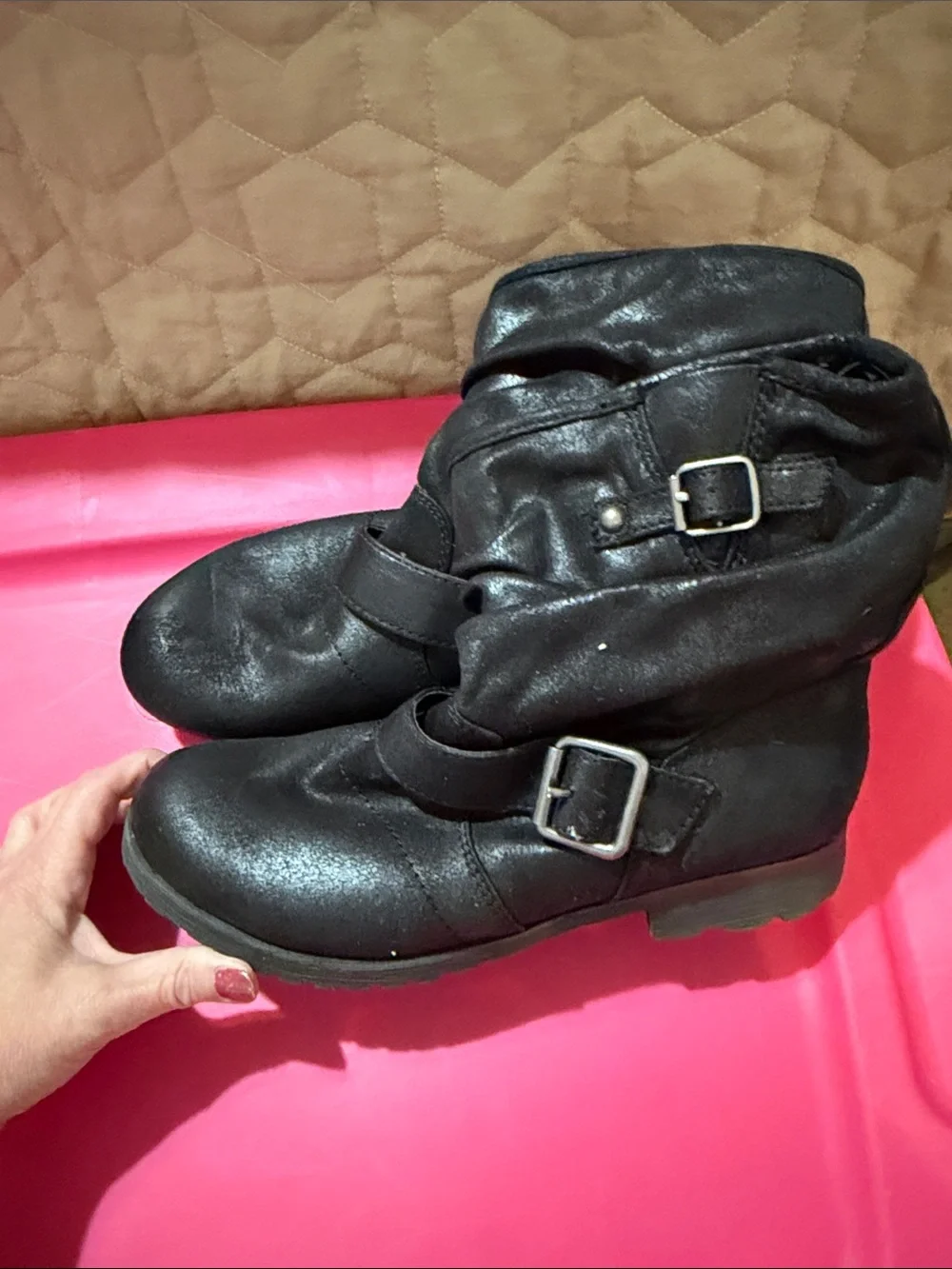 Black slouch Moto style women boot 8 Wide